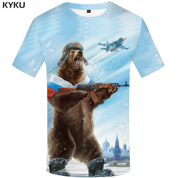 KYKU Brand Russia T-shirt Bear Shirts War Tshirt Military Clothes Gun Tees  Tops Men 3d T shirt 2017 Cool Tee
